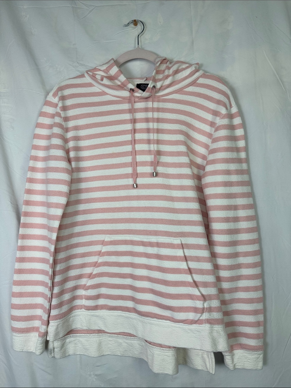 Jones New York Pink & White Striped Hooded Pullover
